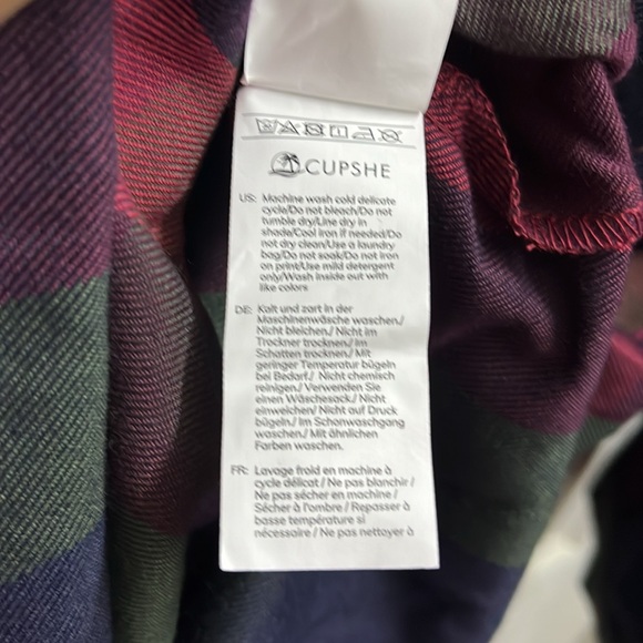 Cupshe Red Green Plaid Long Sleeve Shift Dress NWT - Picture 8 of 14